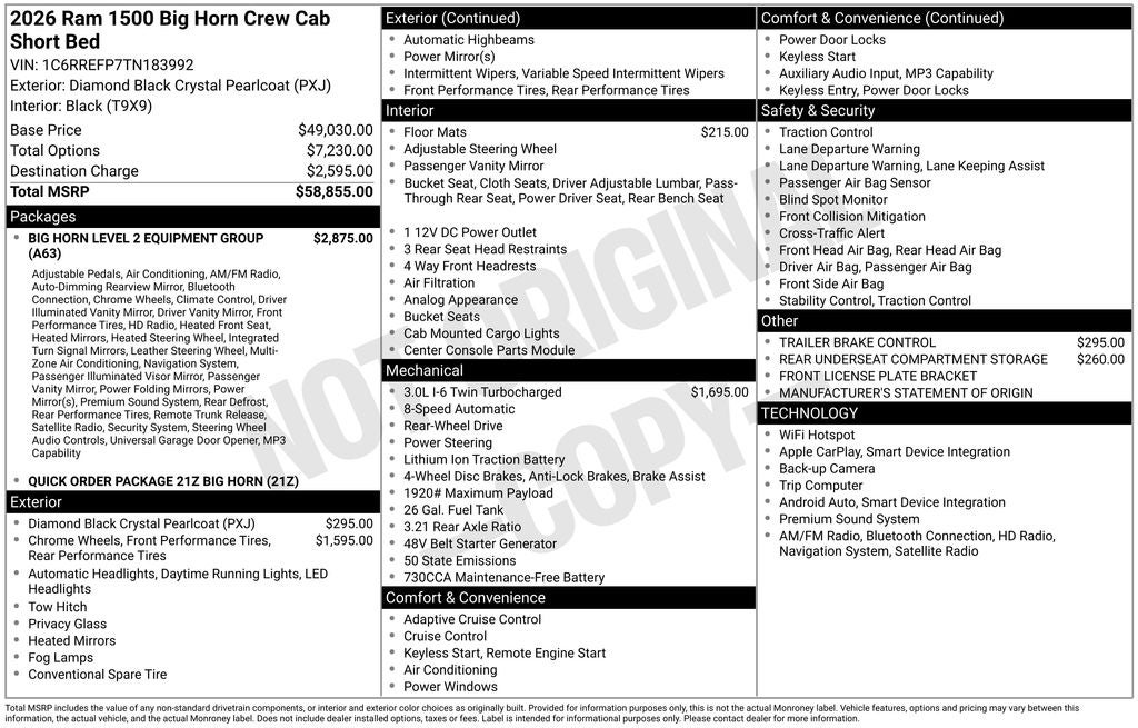 2026 RAM 1500 Big Horn/Lone Star
